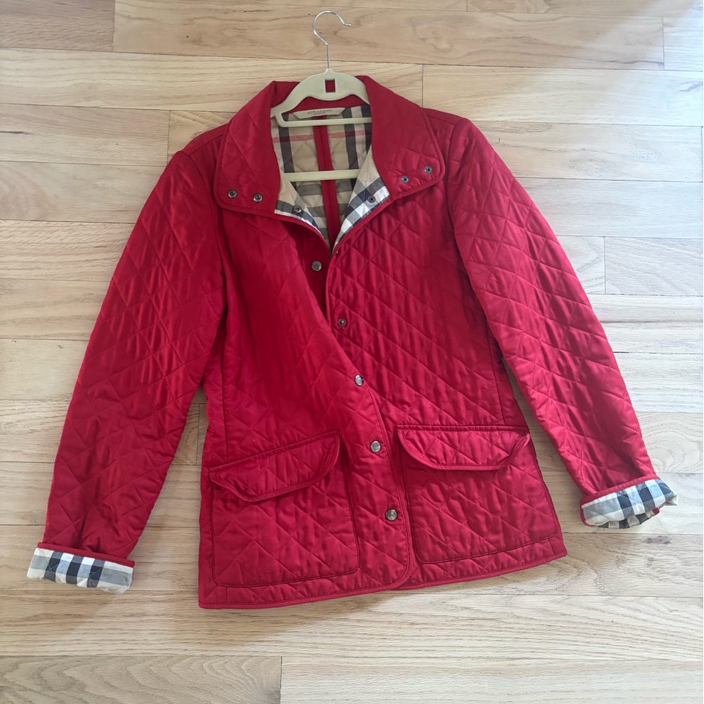 Burberry Red and Plaid Quilted Jacket